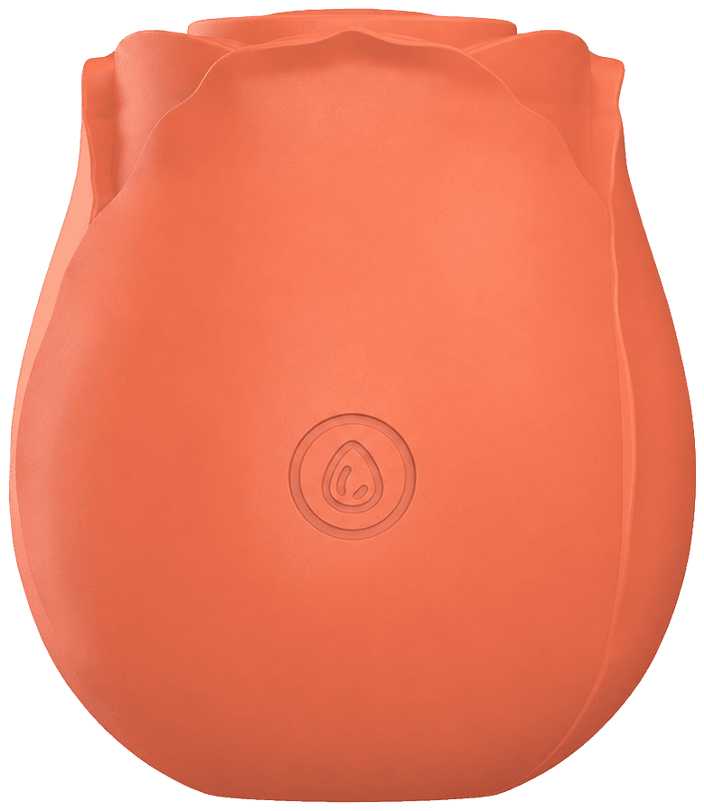 The Rose Bloom air-pulse sucker in coral, shaped like a rosebud
